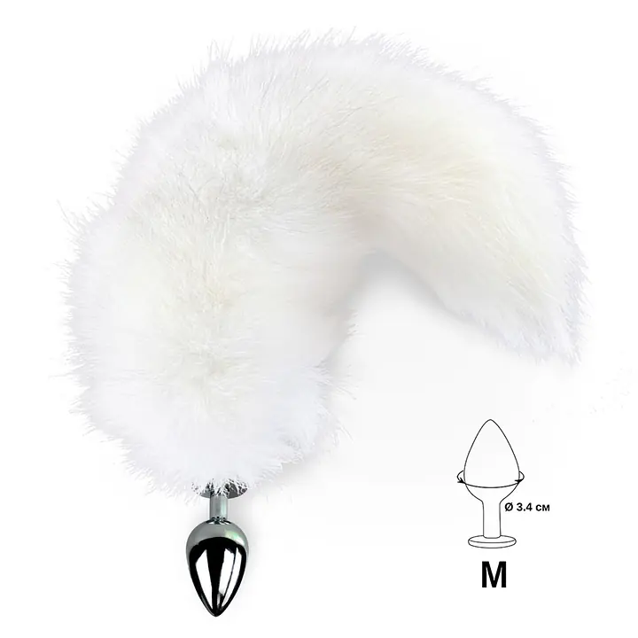 Металева анальна пробка з хвостом із натурального хутра Art of Sex size M White fox - Master