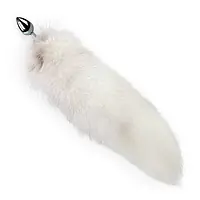 Металева анальна пробка з хвостом із натурального хутра Art of Sex size M White fox - Master