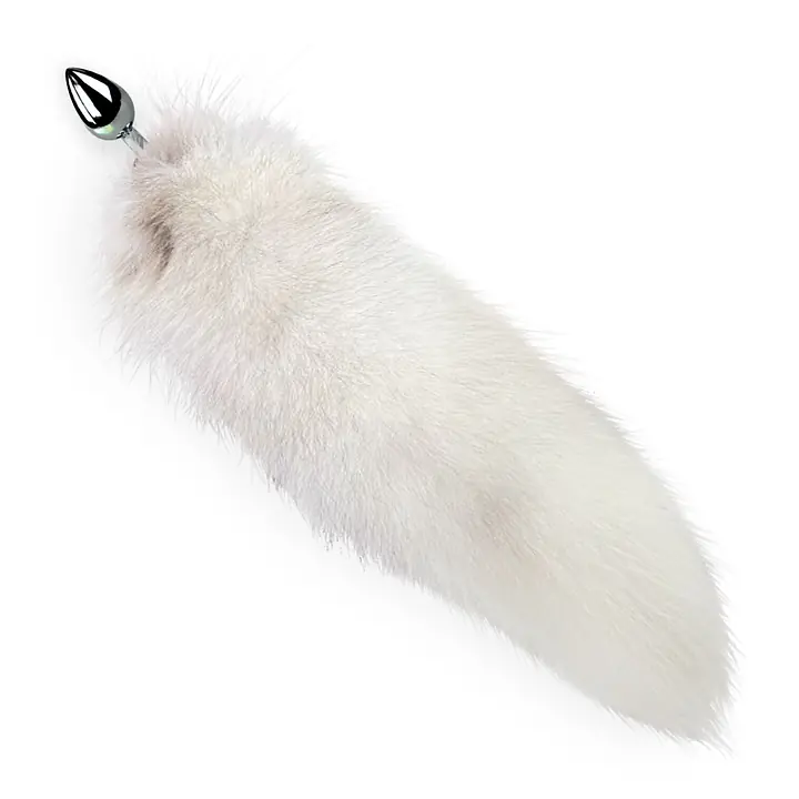 Металева анальна пробка з хвостом із натурального хутра Art of Sex size M White fox - Master