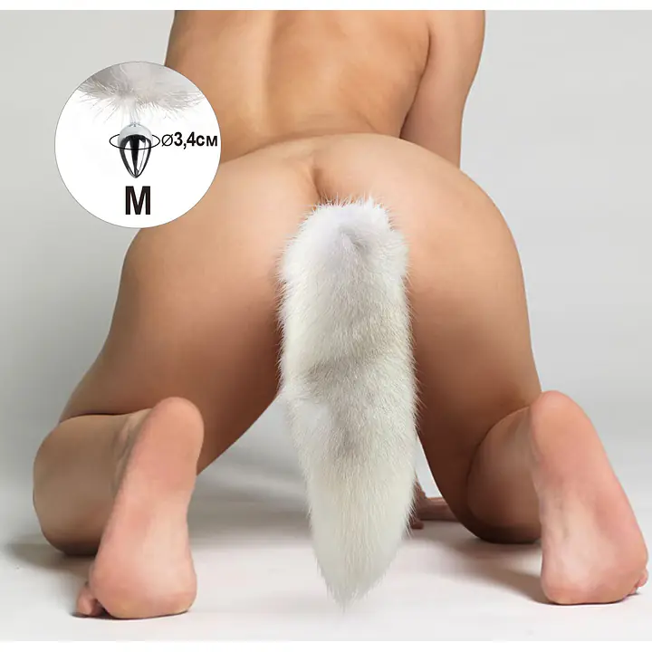 Металева анальна пробка з хвостом із натурального хутра Art of Sex size M White fox - Master