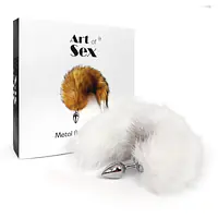 Металева анальна пробка з хвостом із натурального хутра Art of Sex size M White fox - Master