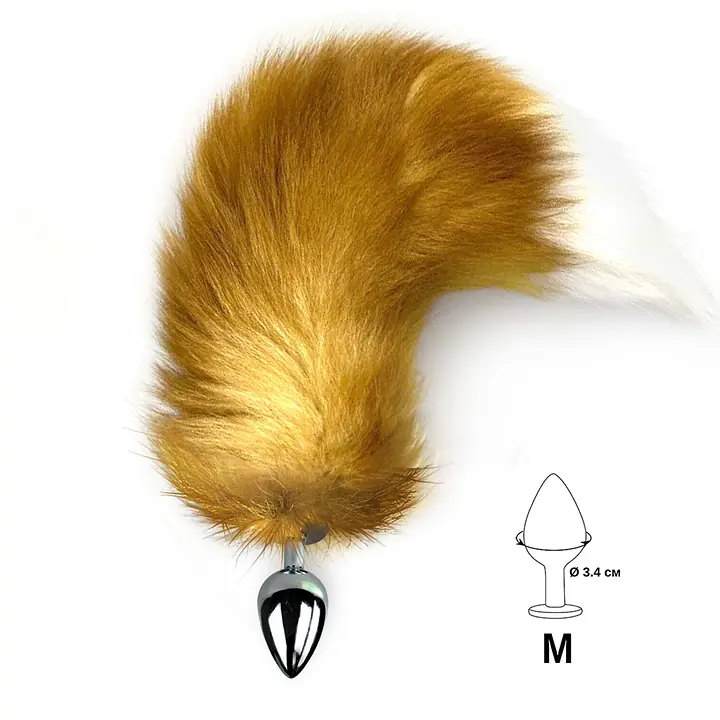 Металева анальна пробка з хвостом із натурального хутра Art of Sex size M Red fox - Master
