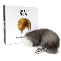 Металева анальна пробка з хвостом із натурального хутра Art of Sex size M Artctic fox - Master