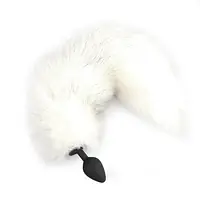 Силіконова анальна пробка з хвостом із натурального хутра Art of Sex size M White fox - Master