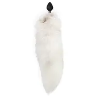 Силіконова анальна пробка з хвостом із натурального хутра Art of Sex size M White fox - Master