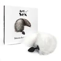 Силіконова анальна пробка з хвостом із натурального хутра Art of Sex size M White fox - Master