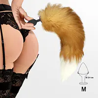 Силіконова анальна пробка з хвостом із натурального хутра Art of Sex size M Red fox - Master