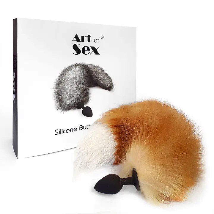 Силіконова анальна пробка з хвостом із натурального хутра Art of Sex size M Red fox - Master