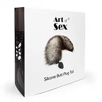 Силіконова анальна пробка з хвостом із натурального хутра Art of Sex size M Artctic fox - Master