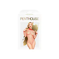 Боді Penthouse Scandalous S/L Red, велика сітка, високий комір, довгі рукави - Master