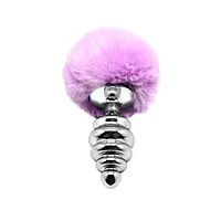 Металева анальна пробка Кролячий хвостик Alive Fluffy Twist Plug L Purple, діаметр 3,8 см - Master
