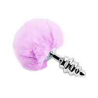 Металева анальна пробка Кролячий хвостик Alive Fluffy Twist Plug L Purple, діаметр 3,8 см - Master