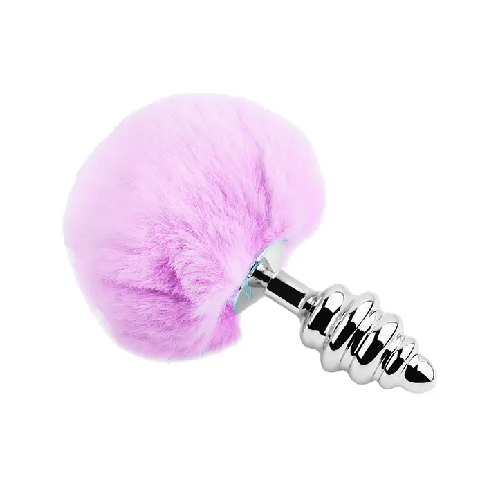 Металева анальна пробка Кролячий хвостик Alive Fluffy Twist Plug L Purple, діаметр 3,8 см - Master