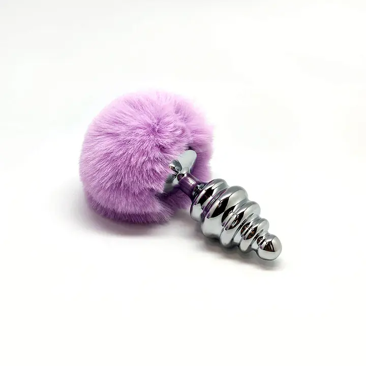 Металева анальна пробка Кролячий хвостик Alive Fluffy Twist Plug L Purple, діаметр 3,8 см - Master