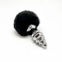 Металева анальна пробка Кролячий хвостик Alive Fluffy Twist Plug L Black, діаметр 3,8 см - Master