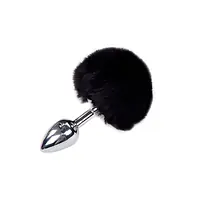 Металева анальна пробка Кролячий хвостик Alive Fluffy Plug S Black, діаметр 2,8 см - Master