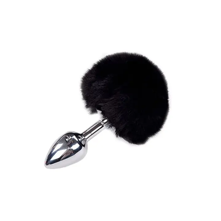 Металева анальна пробка Кролячий хвостик Alive Fluffy Plug S Black, діаметр 2,8 см - Master