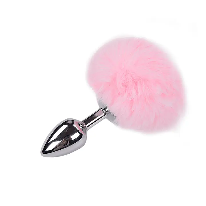 Металева анальна пробка Кролячий хвостик Alive Fluffy Plug S Pink, діаметр 2,8 см - Master