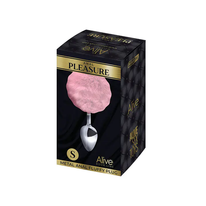Металева анальна пробка Кролячий хвостик Alive Fluffy Plug S Pink, діаметр 2,8 см - Master
