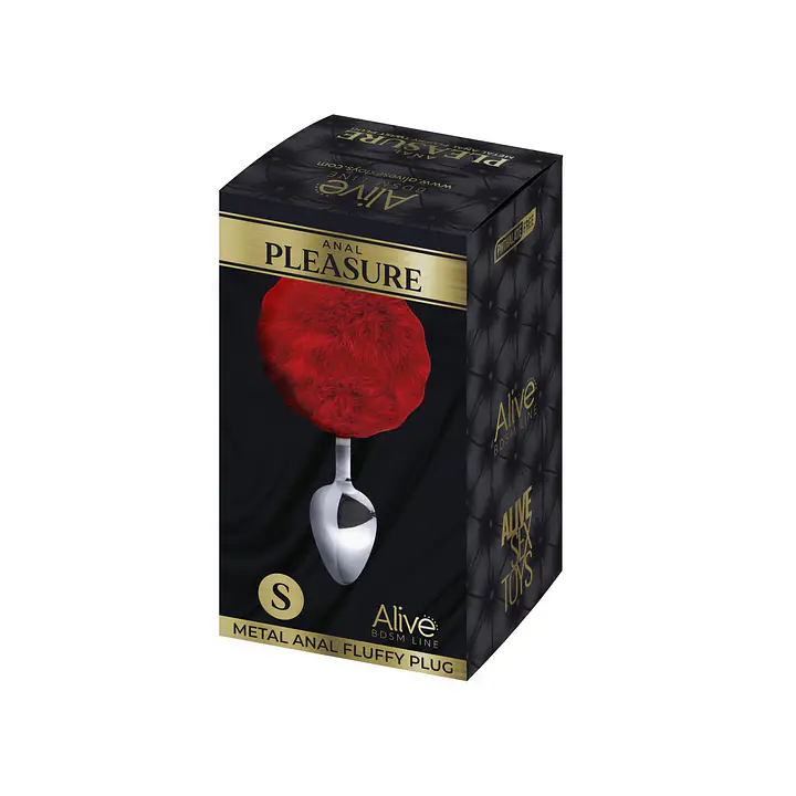 Металева анальна пробка Кролячий хвостик Alive Fluffy Plug S Red, діаметр 2,8 см - Master