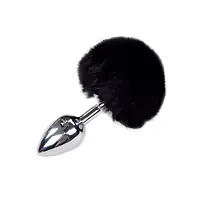 Металева анальна пробка Кролячий хвостик Alive Fluffy Plug M Black, діаметр 3,4 см - Master