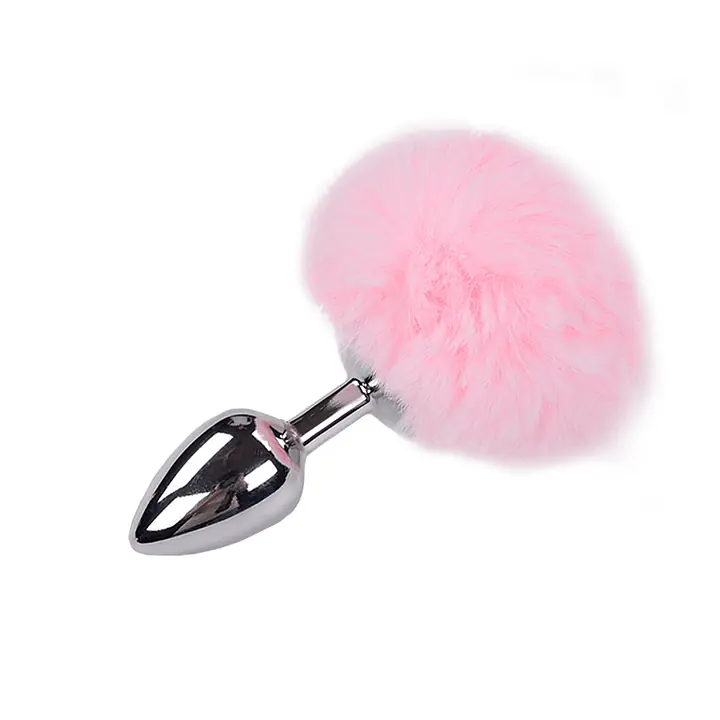 Металева анальна пробка Кролячий хвостик Alive Fluffy Plug M Pink, діаметр 3,4 см - Master