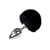 Металева анальна пробка Кролячий хвостик Alive Fluffy Plug L Black, діаметр 3,9 см - Master