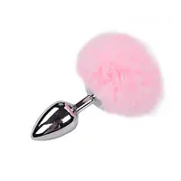 Металева анальна пробка Кролячий хвостик Alive Fluffy Plug L Pink, діаметр 3,9 см - Master