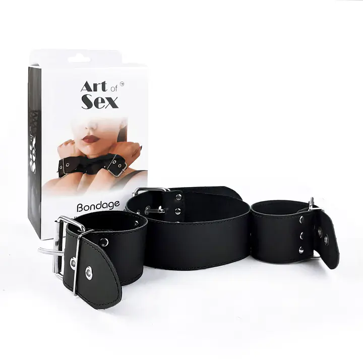 Нашийник з наручниками із натуральної шкіри Art of Sex - Bondage Collar with Handcuffs - Master