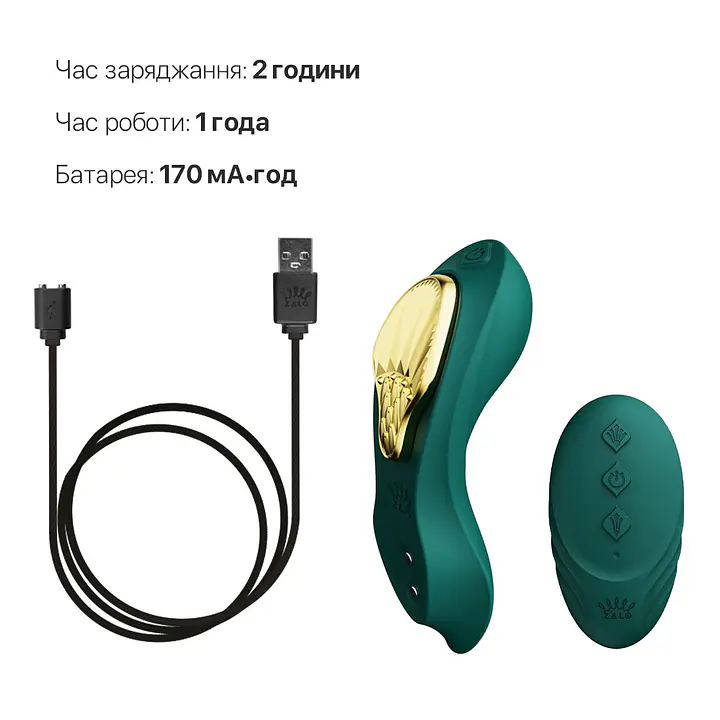 Смарт-вібратор у трусики Zalo - AYA Turquoise Green, насадка та пульт ДК - Master