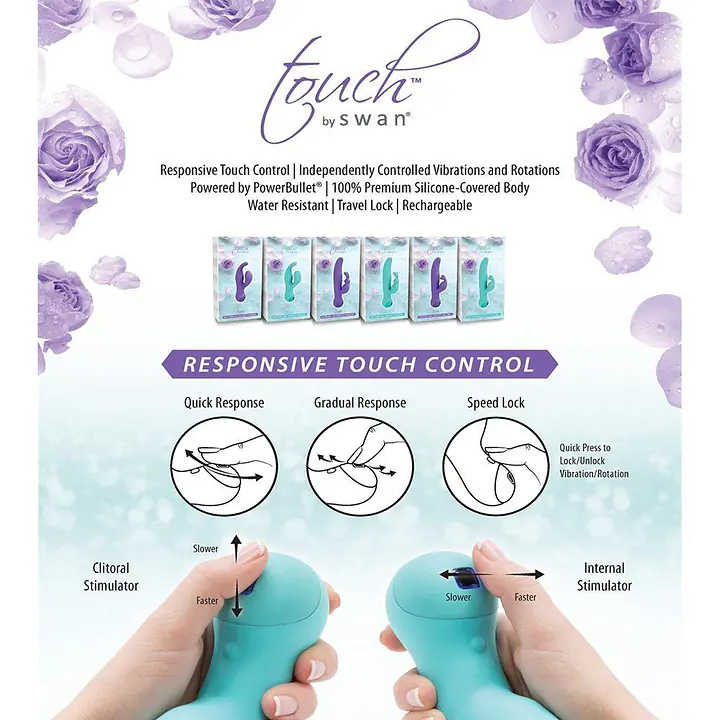 Вібратор-кролик з сенсорним управлінням Touch by SWAN - Solo Purple, глибока вібрація, для точки G - Master