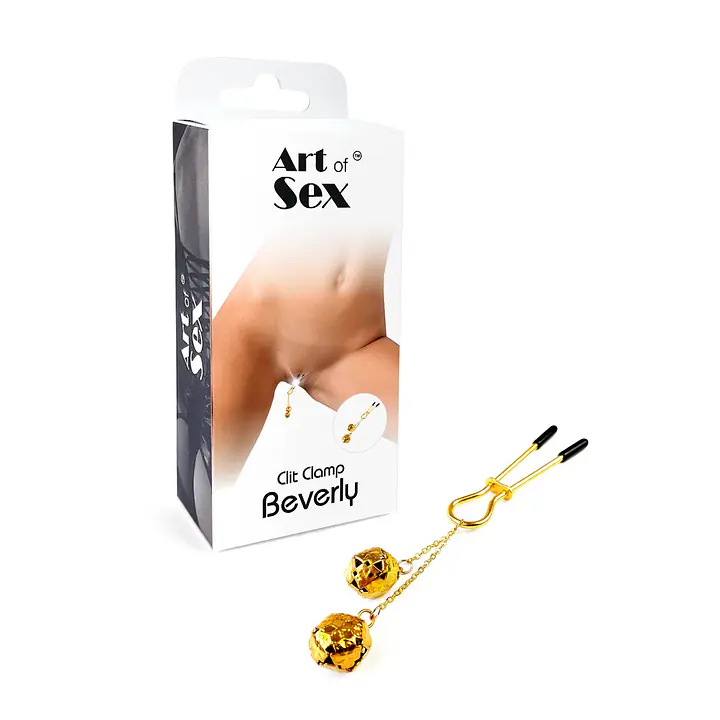 Затискач для клітора з бубонцями Art of Sex - Beverly clit clamp, Золото - Master
