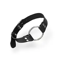Кляп металеве кільце на ременях Art of Sex – Gag Ring Metal, чорний, натуральна шкіра - Master