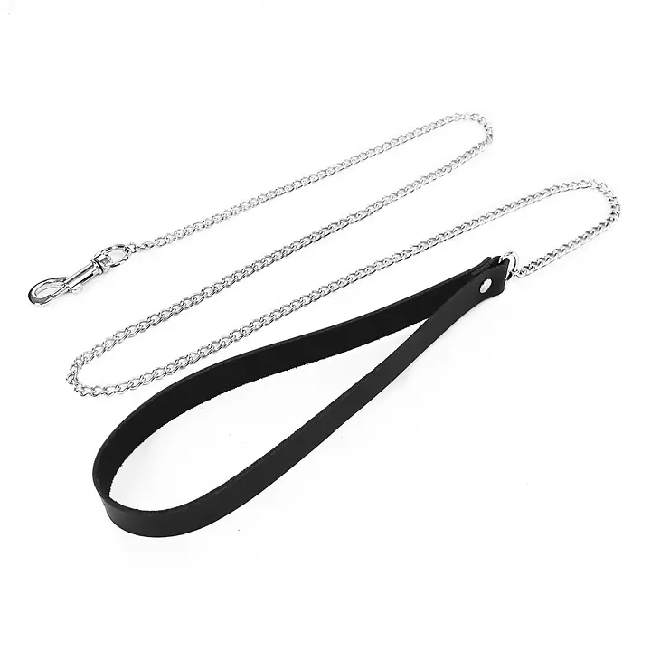 Повідець на ланцюжку із натуральної шкіри Art of Sex - Leash, колір Чорний - Master