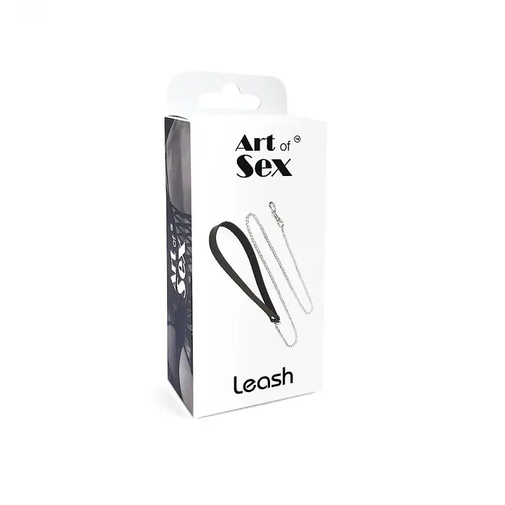 Повідець на ланцюжку із натуральної шкіри Art of Sex - Leash, колір Чорний - Master