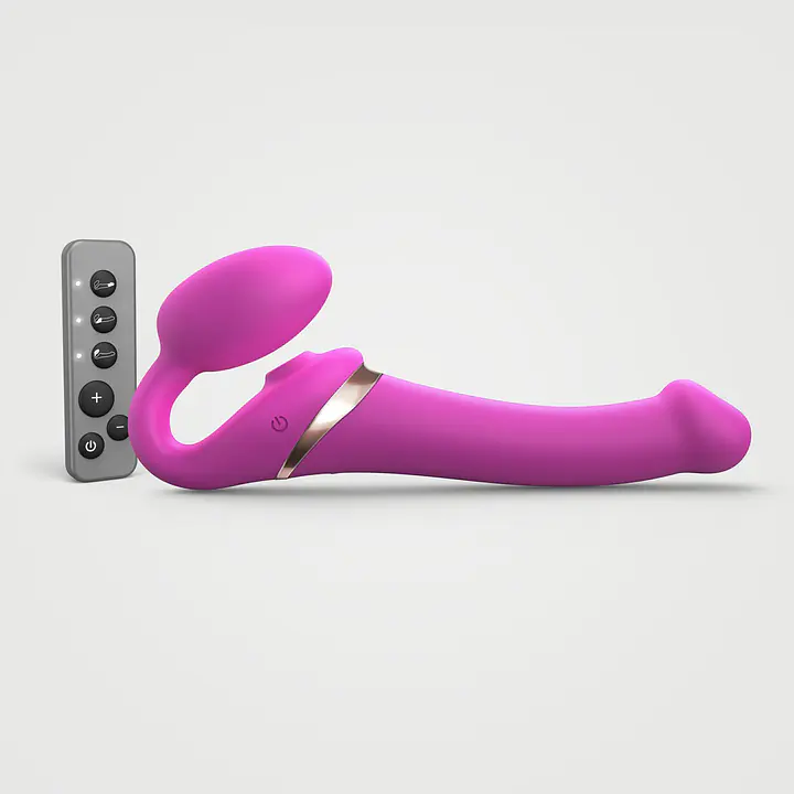 Безремінний вібрострапон з вакуумною стимуляцією Strap-On-Me MULTI ORGASM Fuchsia M, регульований - Master
