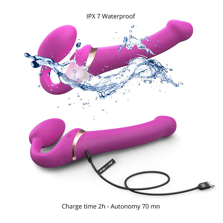 Безремінний вібрострапон з вакуумною стимуляцією Strap-On-Me MULTI ORGASM Fuchsia M, регульований - Master