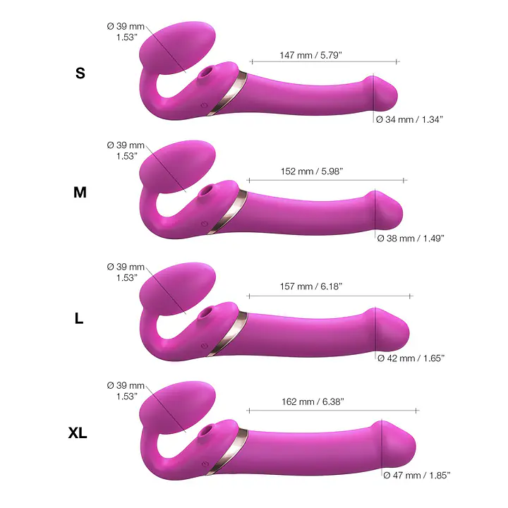 Безремінний вібрострапон з вакуумною стимуляцією Strap-On-Me MULTI ORGASM Fuchsia M, регульований - Master