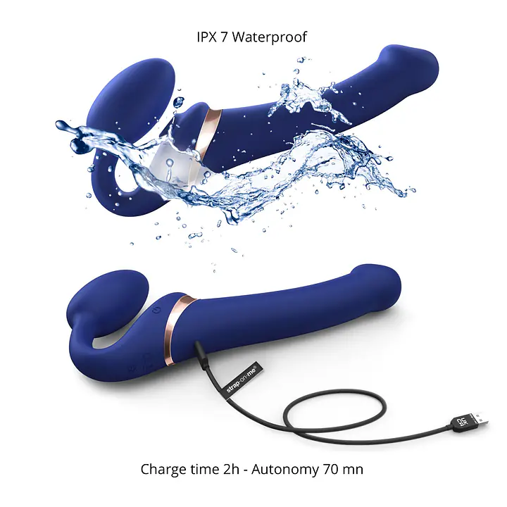 Безремінний вібрострапон з вакуумною стимуляцією Strap-On-Me MULTI ORGASM Blue L, регульований - Master