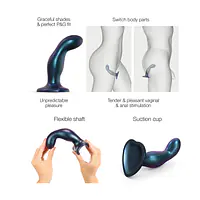 Дилдо Strap-On-Me DILDO PLUG SNAKY METALLIC BLUE, розмір M, діаметр 4 см, ввідна довжина 15,3 см - Master