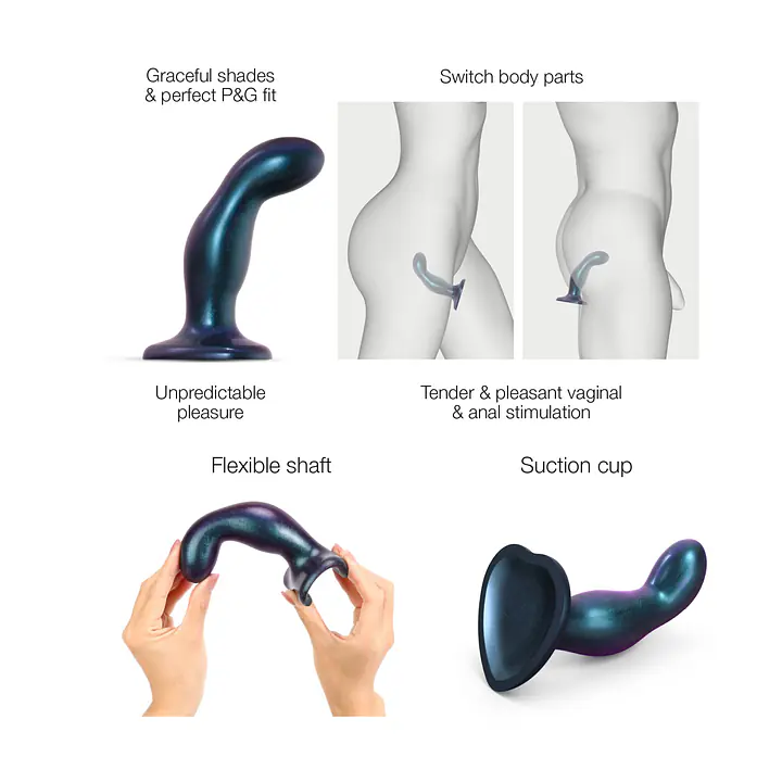 Дилдо Strap-On-Me DILDO PLUG SNAKY METALLIC BLUE, розмір M, діаметр 4 см, ввідна довжина 15,3 см - Master