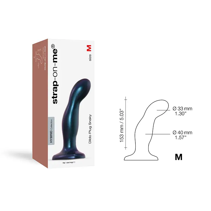 Дилдо Strap-On-Me DILDO PLUG SNAKY METALLIC BLUE, розмір M, діаметр 4 см, ввідна довжина 15,3 см - Master