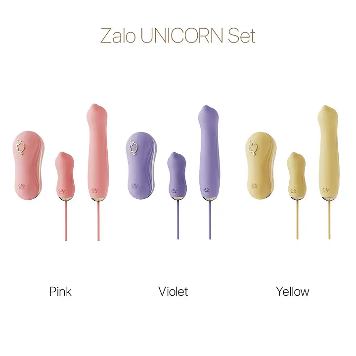 Набір 3в1 Zalo – UNICORN Set Yellow, віброяйце, пульсатор, вакуумний стимулятор - Master