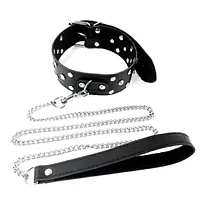 Нашийник з повідцем із натуральної шкіри із заклепками Art of Sex - Jenna Collar with Leash, чорний - Master