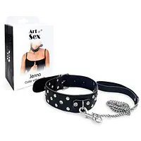 Нашийник з повідцем із натуральної шкіри із заклепками Art of Sex - Jenna Collar with Leash, чорний - Master