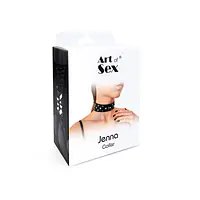 Нашийник з натуральної шкіри із заклепками та стразами Art of Sex - Jenna Collar, Чорний - Master