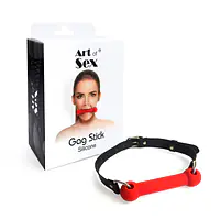 Кляп-палиця на ременях Art of Sex – Gag Stick Silicon, червоний, натуральна шкіра - Master