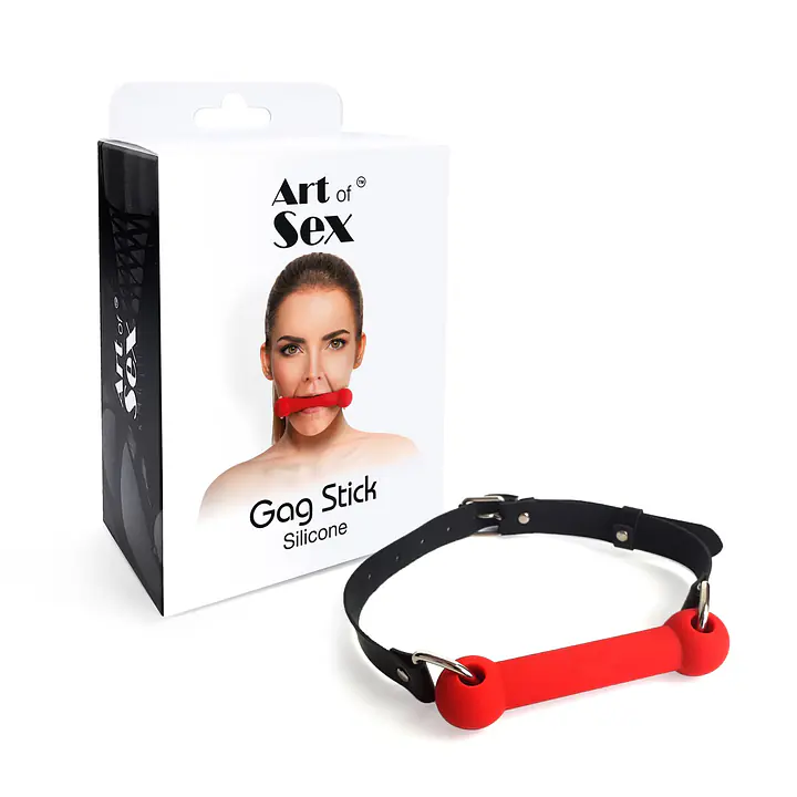 Кляп-палиця на ременях Art of Sex – Gag Stick Silicon, червоний, натуральна шкіра - Master