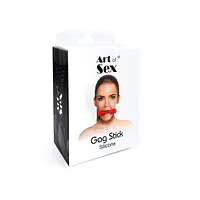 Кляп-палиця на ременях Art of Sex – Gag Stick Silicon, червоний, натуральна шкіра - Master