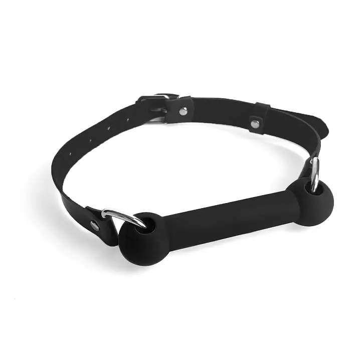 Кляп-палиця на ременях Art of Sex – Gag Stick Silicon, чорний, натуральна шкіра - Master